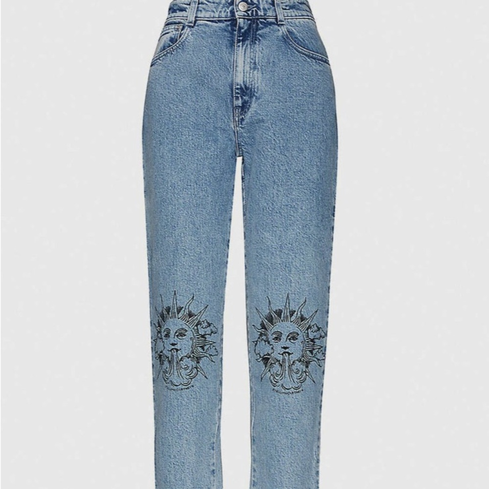 Stella McCartney Blue High Rise Jeans with Embroidery